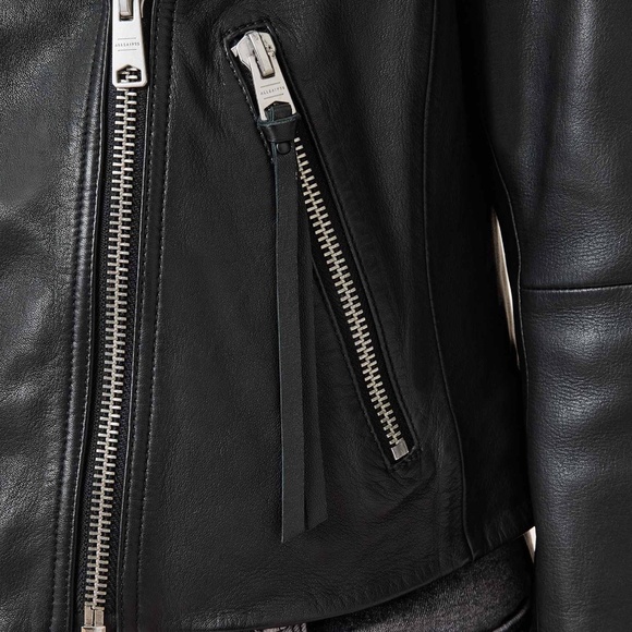 All Saints Dalby Leather Slim Fit Leather Biker Jacket - Picture 4 of 9